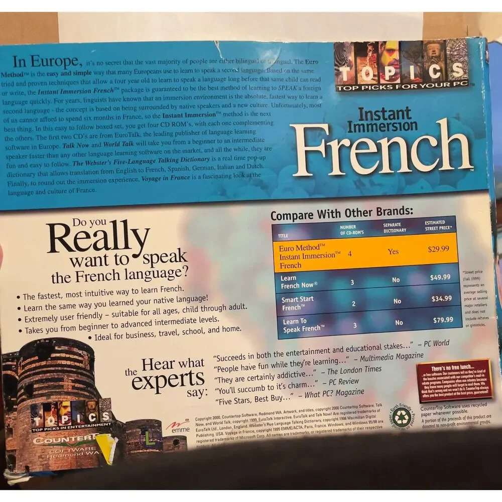 Vintage Instant Immersion French 4 CD-ROM Set CounterTop Software Complete Box